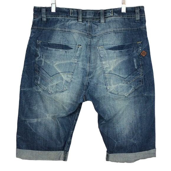 Crafted Men’s Denim Shorts Size 32 Distressed Button Fly Cuffed Pockets Walking - Picture 5 of 12